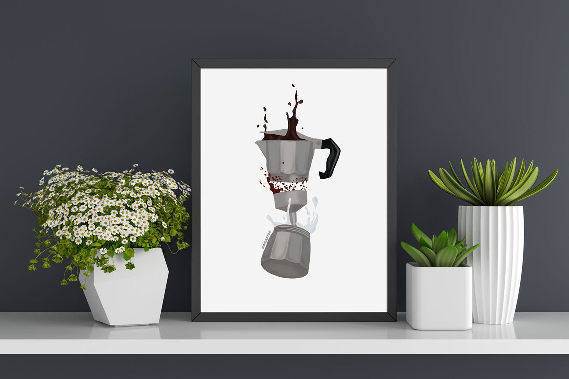 Moka pot coffee pot art wall art print handmade Etsy