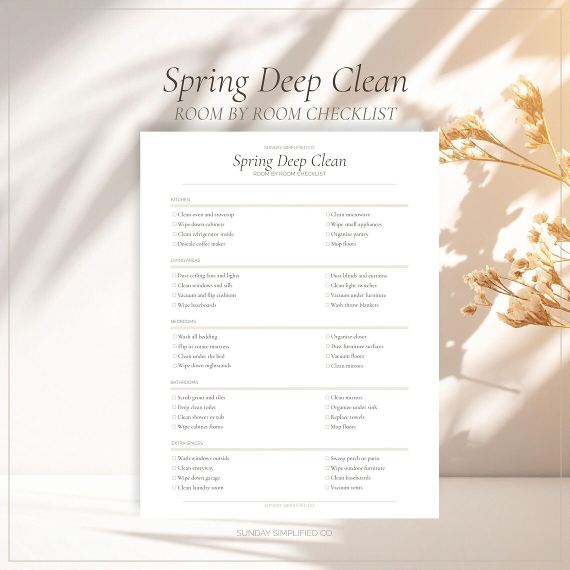 Spring Deep Clean Checklist Printable | Room by Room Cleaning List for ...