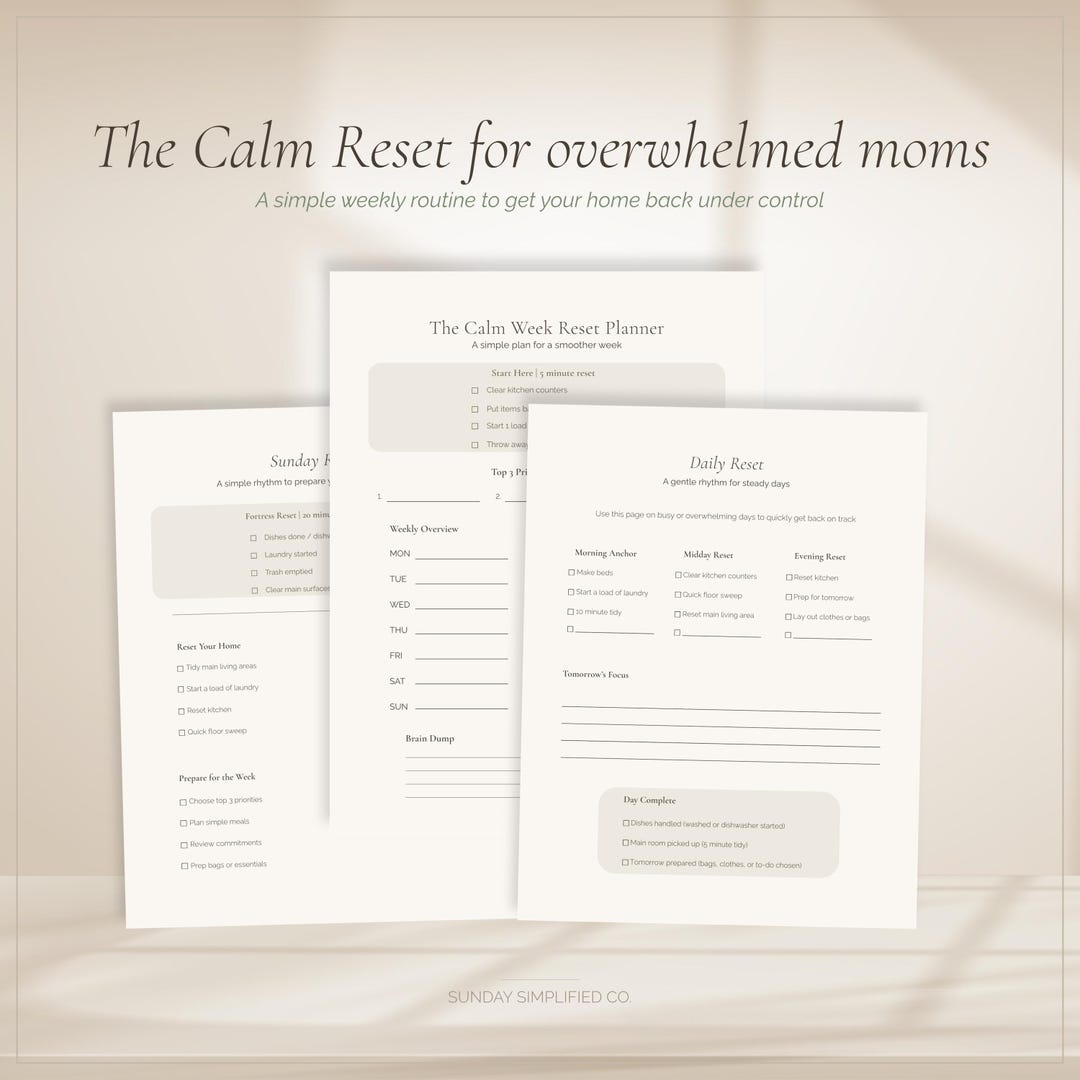 Calm Week Reset Planner for Moms | Weekly, Daily, Monthly System ...