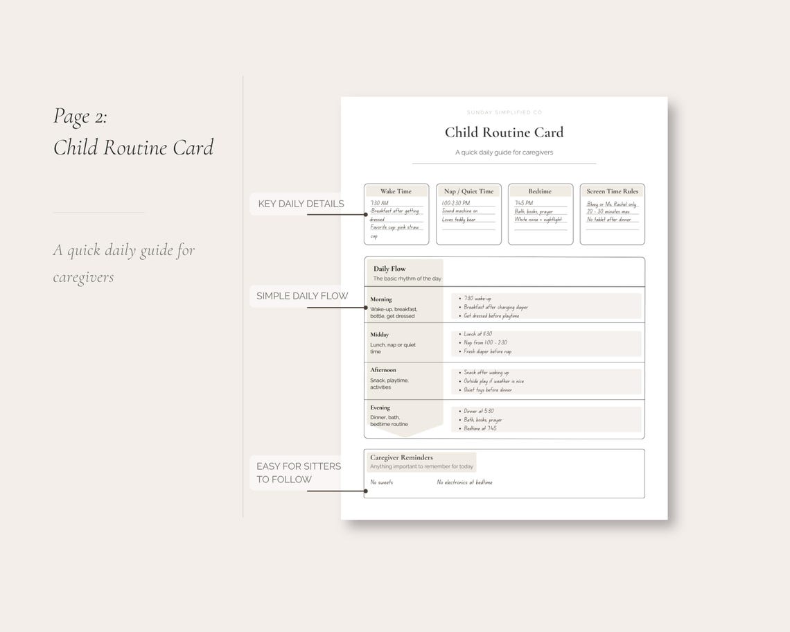 Contain Non Routine Card Form Babysitter Information Sheet Printable, Editable Caregiver Binder ...
