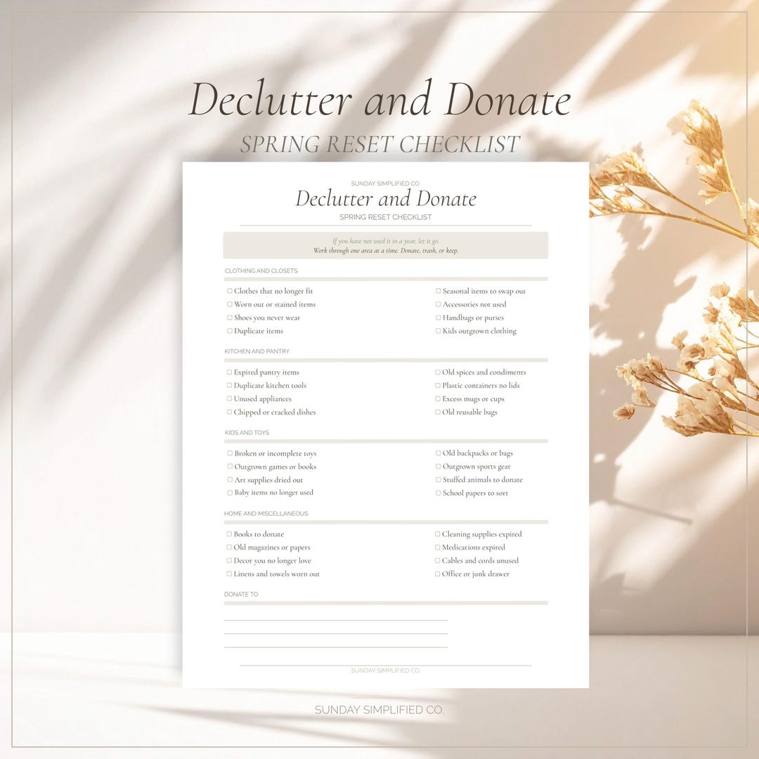 Declutter and Donate Checklist Printable | Spring Declutter Guide for ...
