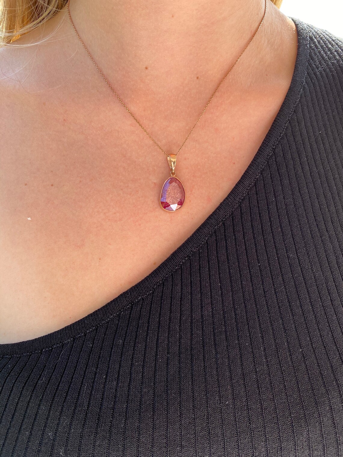 Gold Filled Pink Stone Necklace Pink Stone Necklace 925K Etsy