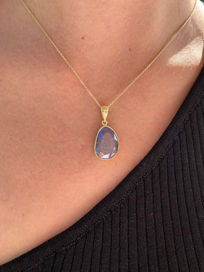 Gold Filled Purple Stone Necklace 925K Sterling Silver Etsy