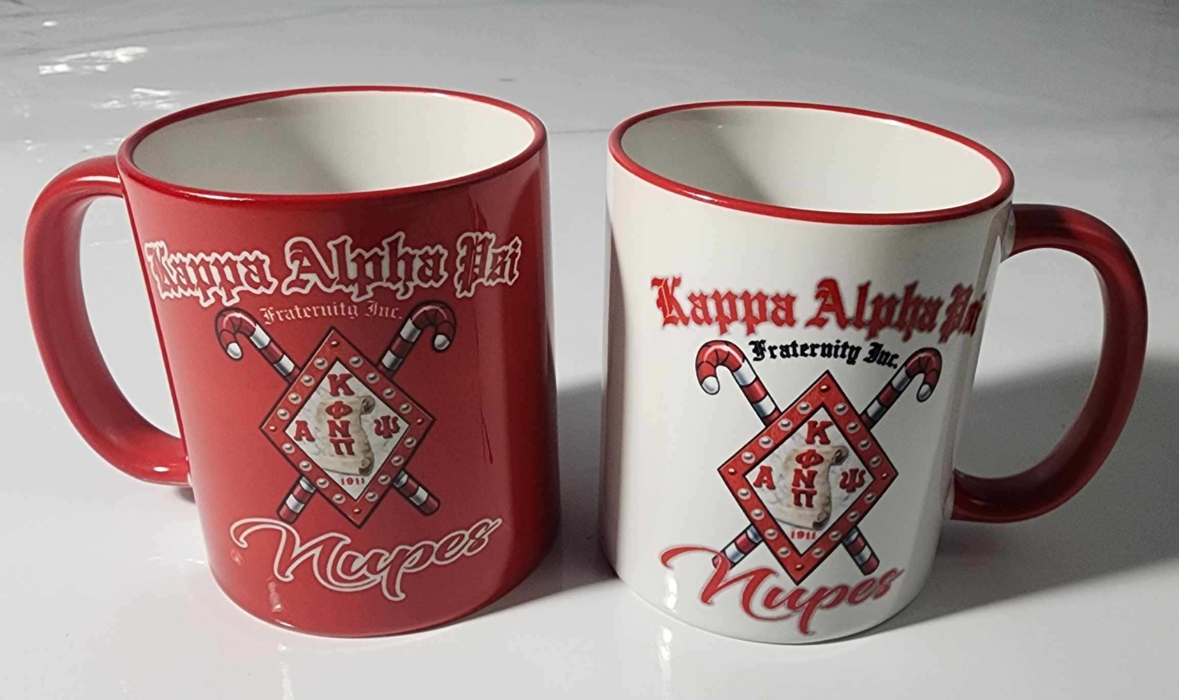 Kappa Alpha Psi Fraternity Red & White Ceramic Mug Set