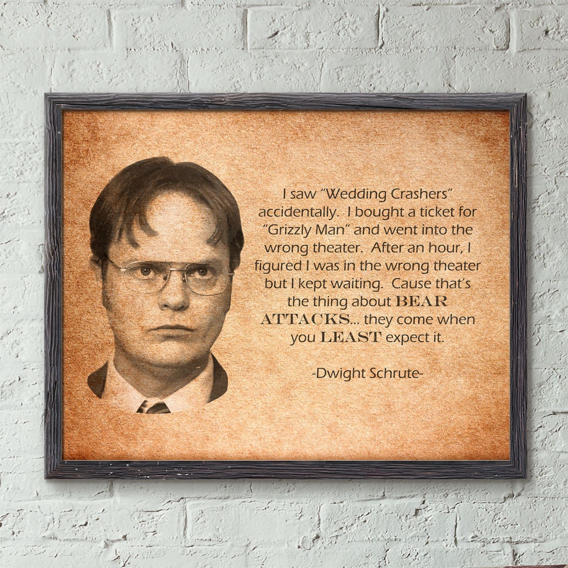 Dwight Schrute Bear Quotes Dwight Schrute Funny Quote Wedding Crashers Bear Attacks | Etsy