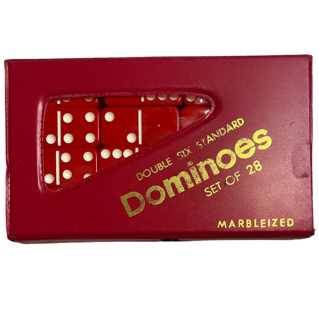 Vintage Double Six Standard Red Dominoes, Set of 28, Marbleized, Red ...