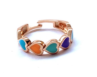 Rose Gold Vermeil Dainty Ring Colorful Enamel Heart Ring Pastel Enamel Ring Gift for her 925 Silver Heart Ring Heart Band Ring
