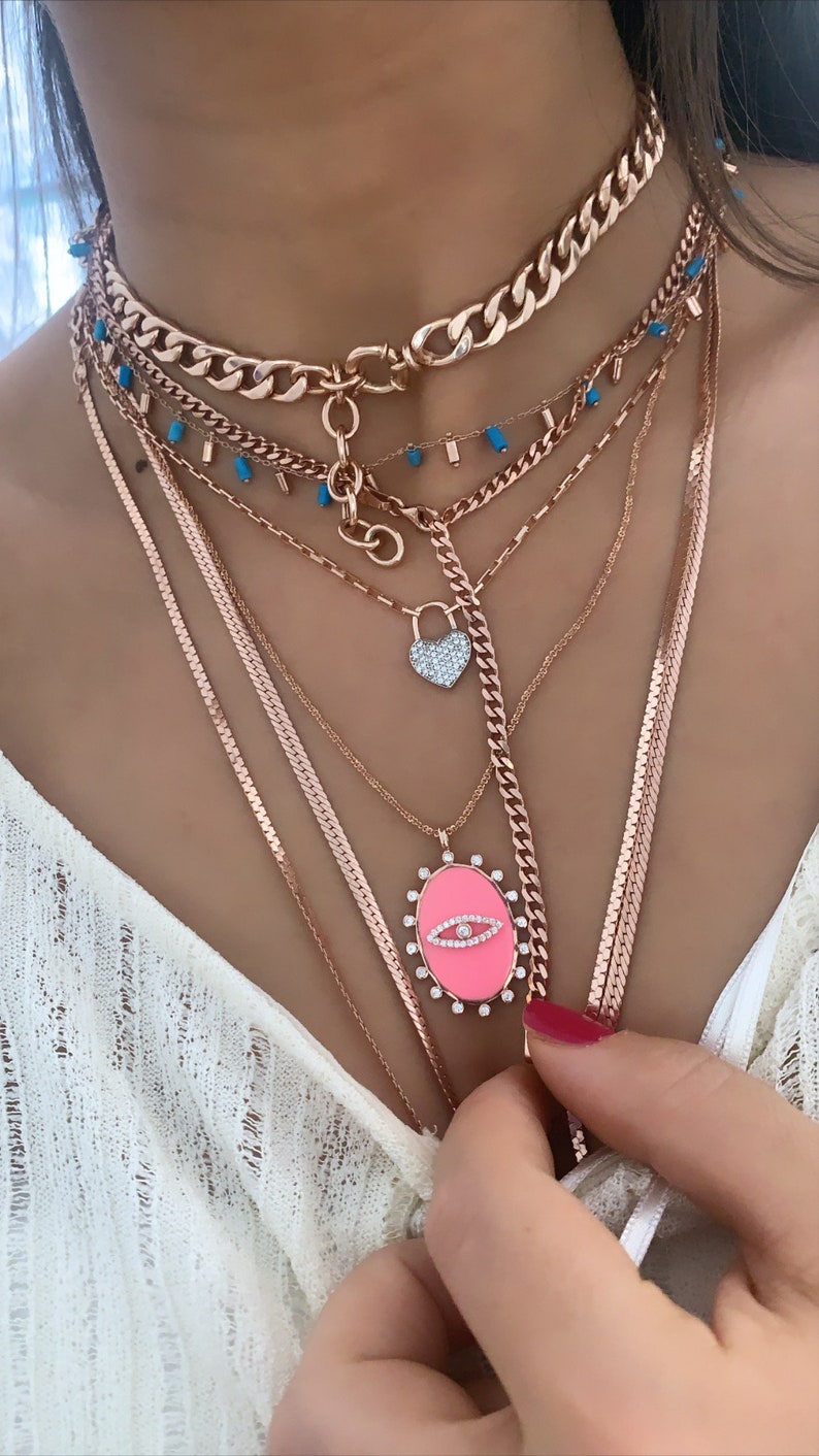 925 Solid Sterling Silver Dainty Necklace Rose Gold Vermeil CZ Gemstone Pink Enamel Evil Eye Pendant Necklace Eye Charm Necklace