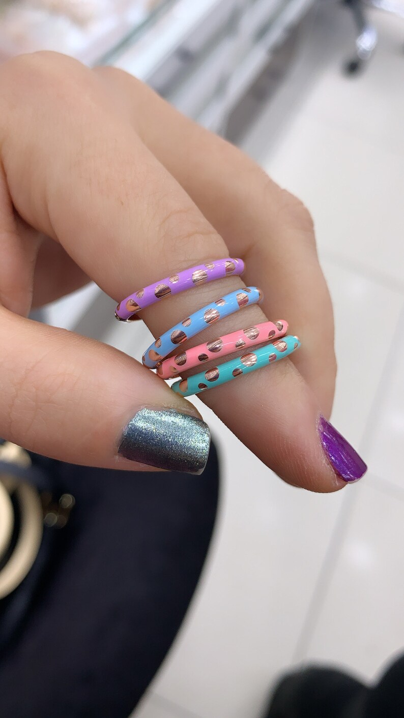 Rose Gold Vermeil Dainty Ring Colorful Enamel Heart Ring Pastel Enamel Ring Gift for her 925 Silver Heart Ring Heart Band Ring