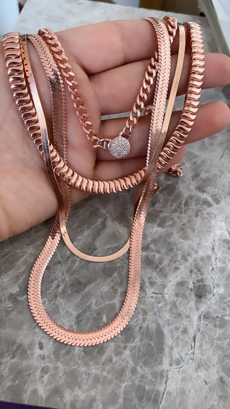Gold Layering Chain Gold Herringbone Chain Wave Chain 925 Solid Sterling Silver Rose Gold Vermeil Thick Twist Chain Necklace