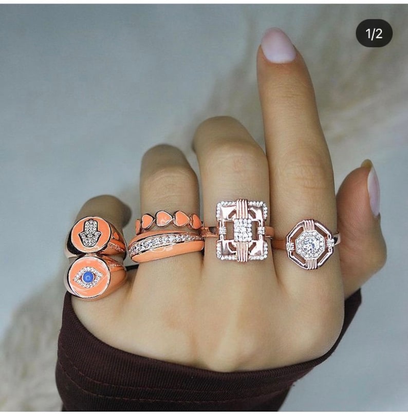 Rose Gold Vermeil Dainty Ring Colorful Enamel Heart Ring Pastel Enamel Ring Gift for her 925 Silver Heart Ring Heart Band Ring