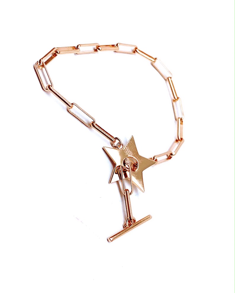 Star Chain Bracelet Rose Gold Vermeil 925 Solid Sterling Silver Chain Dainty Bracelet Stick Closed Drawn Chain Bracelet Gift for Her