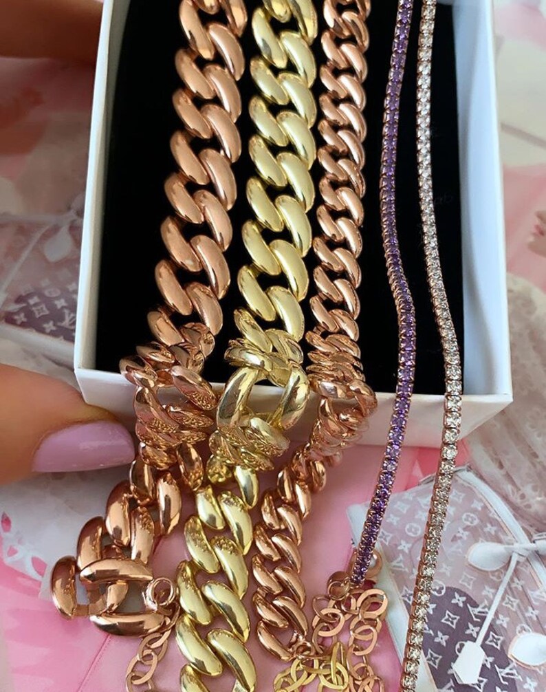Gift for Her 925 Solid Sterling Silver Cuban Chain Cubic Zirconia Gemstone 14K Gold Vermeil Cuban Chain Bracelet Curb Chain Link Bracelet