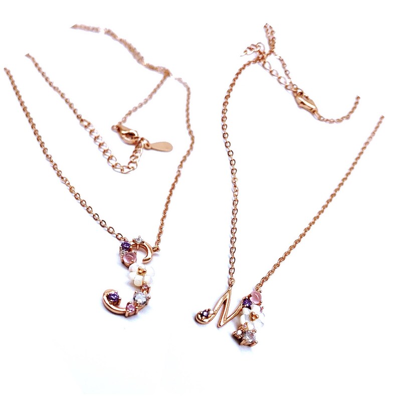 Flower Initial Letter Necklace Alphabet Necklace Etsy