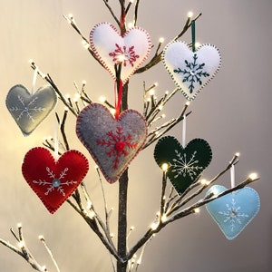 Handmade Felt Embroidered Heart Christmas/Valentine Decorations