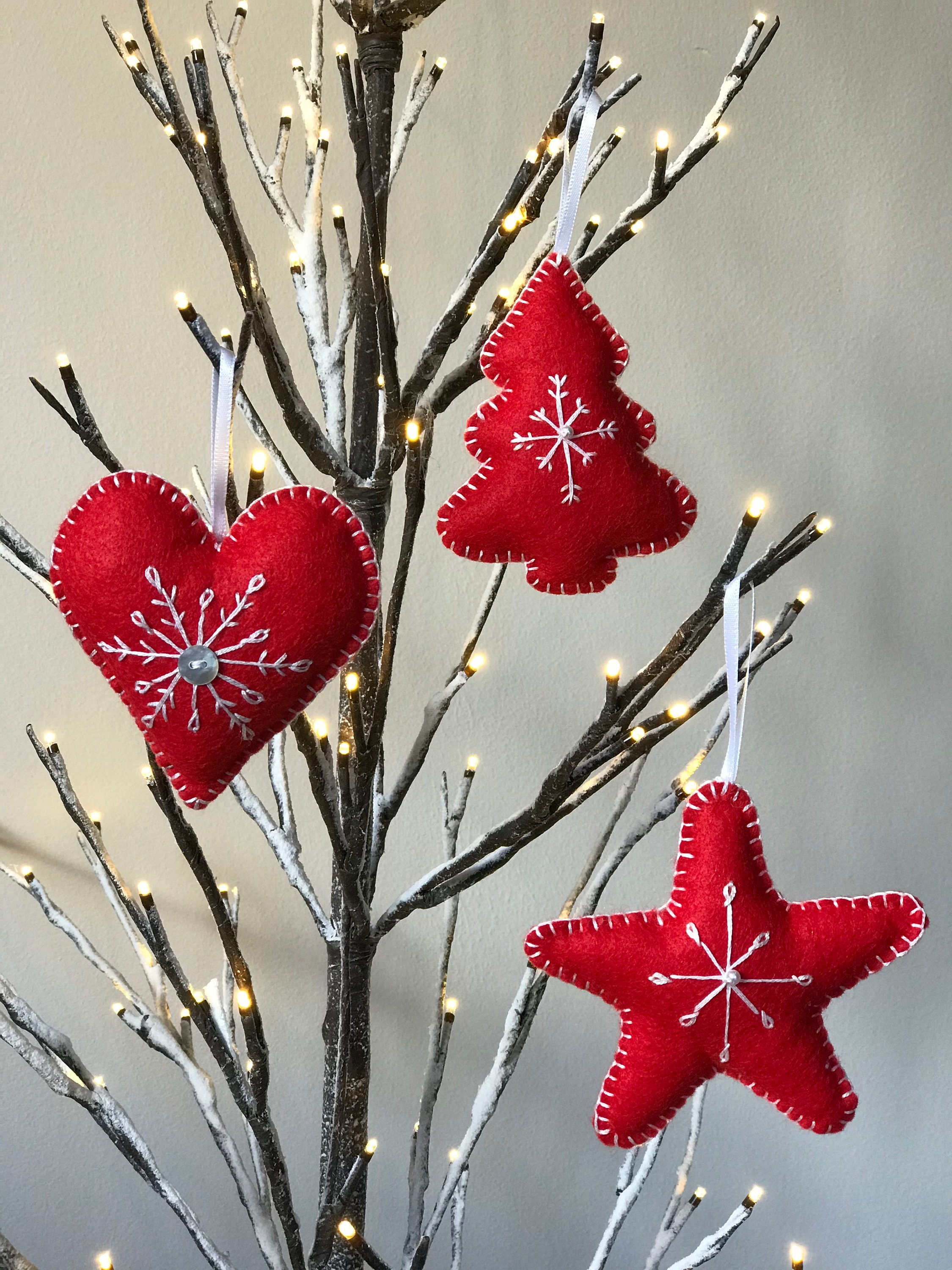 Ensemble de 3 décorations de Noël en feutre de style scandinave fait main