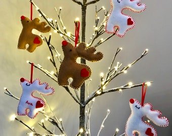 Renne de Noël en feutre fait main en blanc ou marron