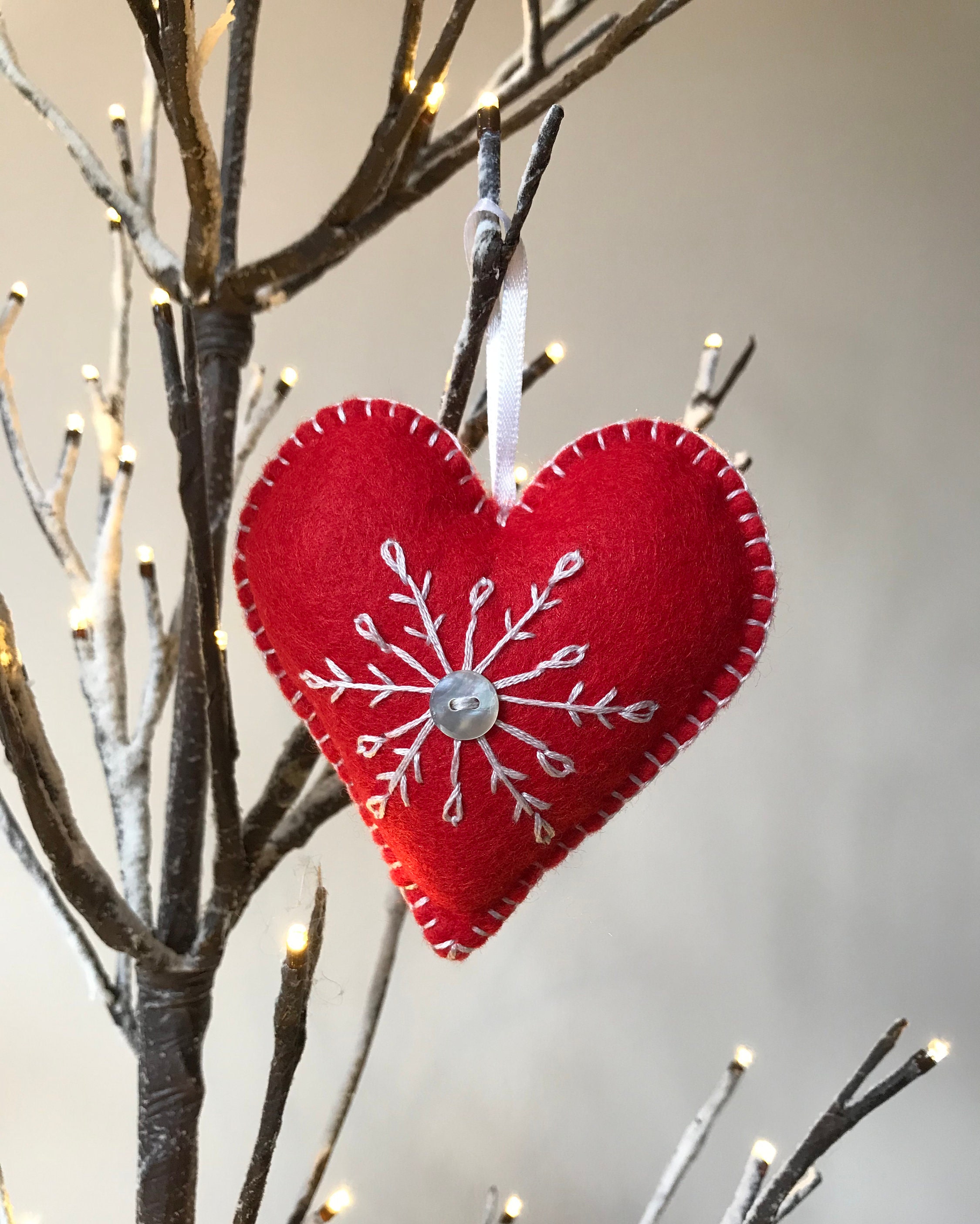 Handmade Felt Embroidered Heart Christmas/valentine Decorations - Etsy