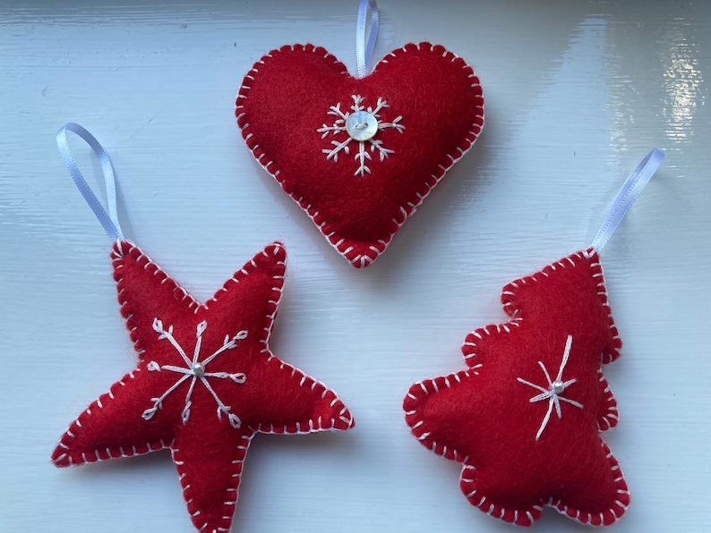 Handmade Set of 3 Scandinavian Style Felt Christmas Decorations image 2