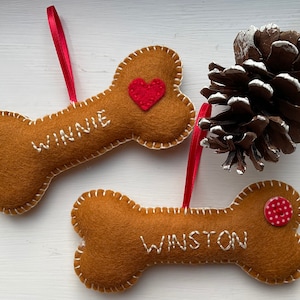 Personalised Handmade Felt Dog Bone Christmas Tree Decoration