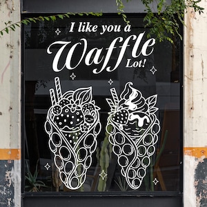 Bubble Waffle Cone Wandaufkleber, Fensteraufkleber für Café, Eisdiele Vinyl Wrap, Dessert Schild für Business Display Promotion