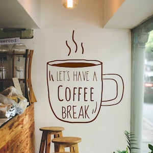 Let have a coffee break window signage vinyl decals for shop decoration, Coffee Wall Decals to Add Character to Your Cafe, Line Art Decals
