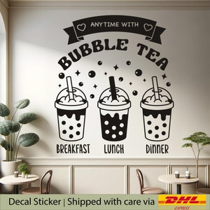 Customizable Bubble Tea Shop Vinyl Decal - Modern Beverage Window & Wall Sticker for Cafe Decor, Business Branding and Promotion Signage