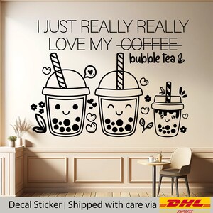 Cute Bubble Tea Quote Shop Interior Decor Vinyl Sticker, Love Boba Wall ...