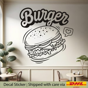 Large Burger Icon Wall Decal Sticker - Premium Vinyl Decal Perfect for Cafe and Eateries Decoration, Delicious Burgers Fast Food Vinyl Decal
