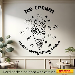 Personalised text ice cream shop on window and wall for business marketing, Large vegan ice cream sticker decals, Candy shop decoration