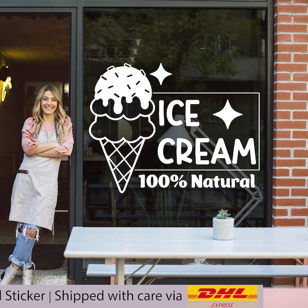 Ice-cream corn logo vinyl outdoor decal design for cafe window and wall, Dessert shop decor and window display signage, Gelato sticker vinyl