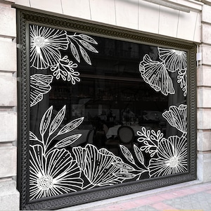 Small size Flower outline decals, flower decal for shop window display, window decoration, floral monogram window frame