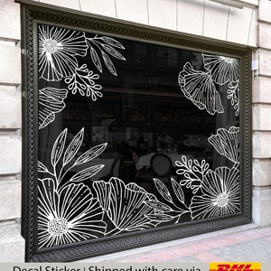 flower outline decals, flower decal for shop window display, window decoration, floral monogram window frame