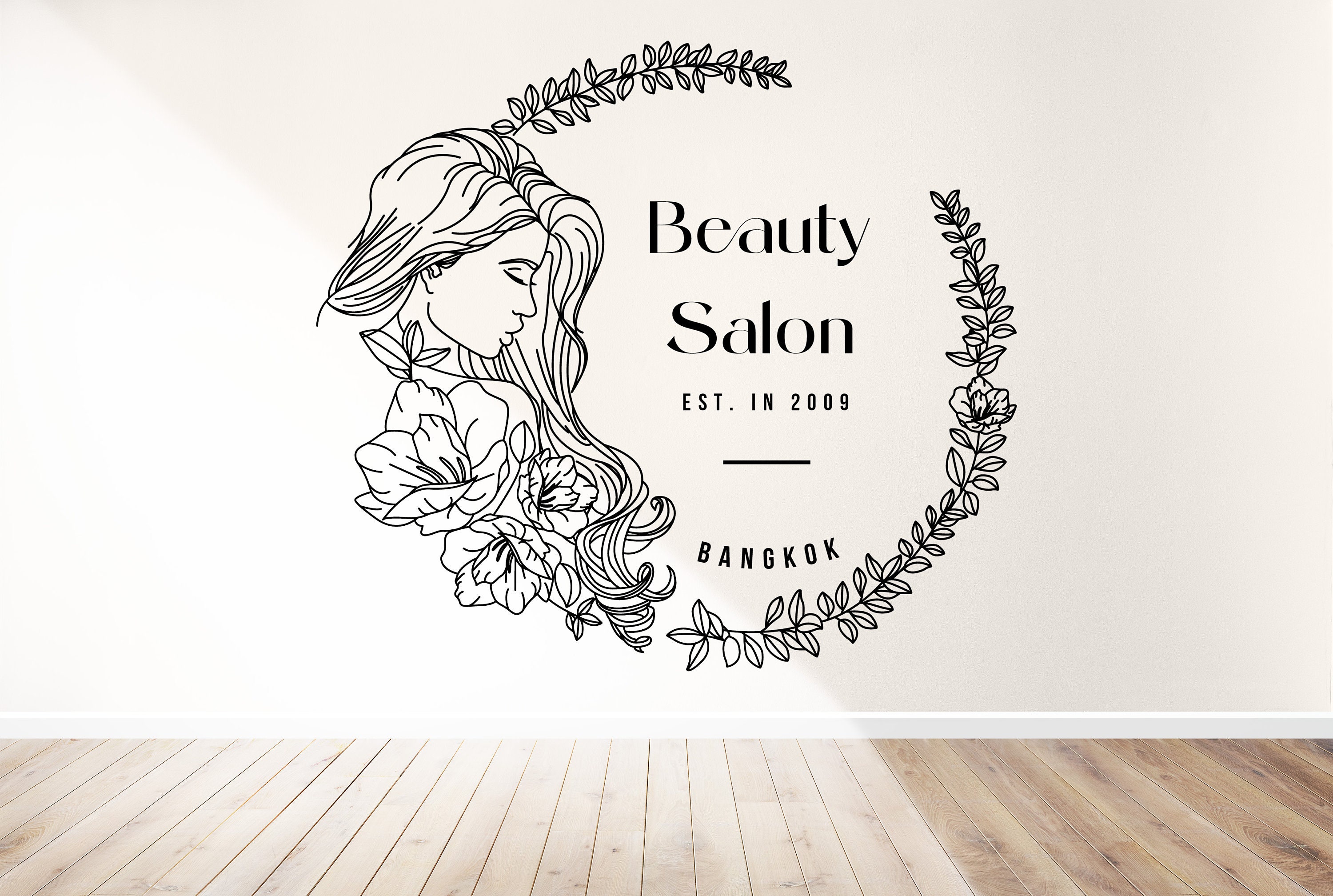 Friseursalon Wandtattoo 'Hair & Beauty Salon' 46x67 Cm - Selbstklebend, Schwarz, Aus Vinyl
