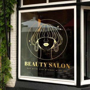 Unique business logo beauty salon decal for front store and glass display, Custom lettering text commercial sign window and wall marketing