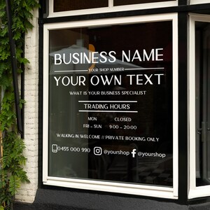 Front store opening hours decal for glass door and window, Trading hour sticker for business, Long lasting outdoor showcase letterings vinyl