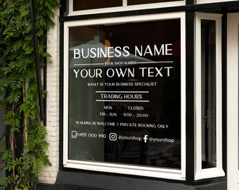 Store Opening Hours Personalised Vinyl Sticker, Door Sign