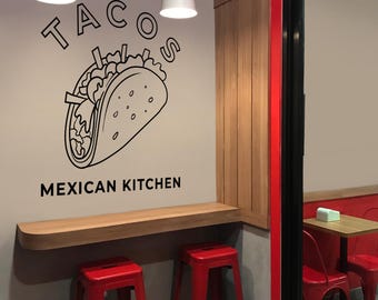 Decoración de pared para ventana de restaurante mexicano con tacos