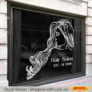 Elegant hair salon decal sticker for front shop decor, Custom retail shop business logo vinyl sticker, Custom Wall Hair & Beauty Salon Shop