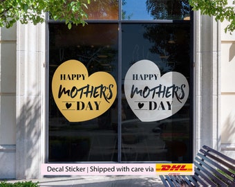Happy Mother's Day Heart Window Decal – Elegant Vinyl Shop Display – Removable Mother's Day Sticker for Business and Home Decor