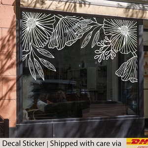 Extra großer Blumen Umriss Schaufensteraufkleber, Schaufensterdekoration, Premium Vinyl Aufkleber