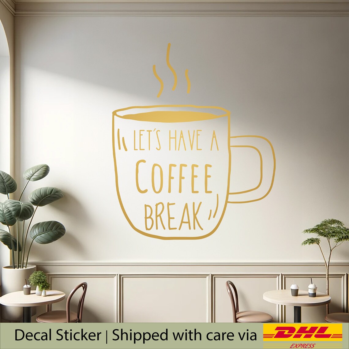 Display Coffee Break Let Have a Coffee Break Window Signage Vinyl Decals for Shop Decoration ...