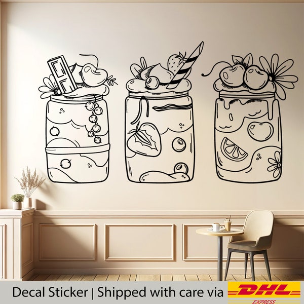 Realistic fruity smoothies glass sticker decals for wall and window decoration, Cocktail and juice bar signage restaurant cafe food truck