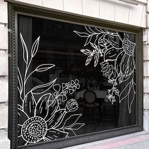 Sunflower decals, flower wreath decal for shop window display, storefront window display decals, shop window decoration