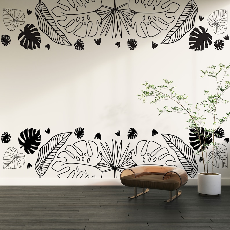 Seasonal Leaf Pattern Decal Sticker for Shop Window, Monstera Leaves ...