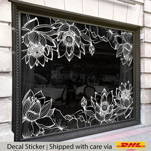 Lotus Mandala Vinyl Sticker Decal Shop and Home Decor, Large Lotus flower silhouette window and wall decoration, Interior showcase display