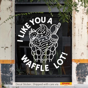 Benutzerdefinierte Waffel Cone Logo Aufkleber, Bubble Waffle Wrap Fensteraufkleber, Cafe Vinyl Schild, Eis Business Branding Display