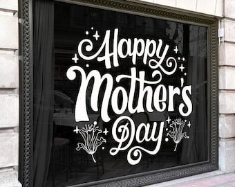 Happy Mother's Day Heart Window Decal – Elegant Vinyl Shop Display – Removable Sticker for Business Decor, Shopfront Sale Promotion VInyl