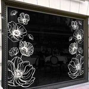 Large Floral Window Border Decal | Restaurant Storefront Decor | Botanical Flower Glass Frame | Commercial Window Signage