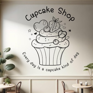 Small Size Eye-Catching Realistic Hand Drawing Design Cupcake Window and Wall Decals, Pastry bakery cafe shop promotion decoration signage